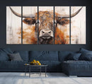 Highland Cow Canvas Wall Art Print – Rustic Farmhouse Decor