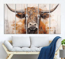 Highland Cow Canvas Wall Art Print – Rustic Farmhouse Decor