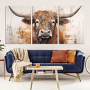 Highland Cow Canvas Wall Art Print – Rustic Farmhouse Decor