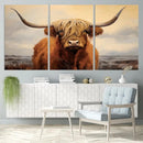Highland Cow Wall Art Canvas Print - Rustic Modern Decor for