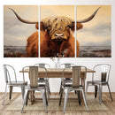 Highland Cow Wall Art Canvas Print - Rustic Modern Decor for