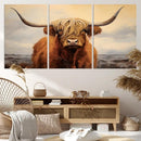 Highland Cow Wall Art Canvas Print - Rustic Modern Decor for