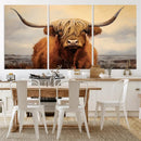 Highland Cow Wall Art Canvas Print - Rustic Modern Decor for