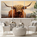Highland Cow Wall Art Canvas Print - Rustic Modern Decor for
