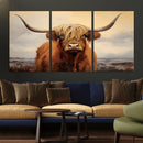 Highland Cow Wall Art Canvas Print - Rustic Modern Decor for
