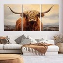 Highland Cow Wall Art Canvas Print - Rustic Modern Decor for