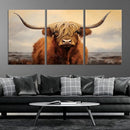 Highland Cow Wall Art Canvas Print - Rustic Modern Decor for