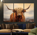 Highland Cow Wall Art Canvas Print - Rustic Modern Decor for