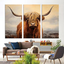 Highland Cow Wall Art Canvas Print - Rustic Modern Decor for