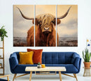 Highland Cow Wall Art Canvas Print - Rustic Modern Decor for