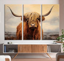 Highland Cow Wall Art Canvas Print - Rustic Modern Decor for