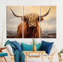 Highland Cow Wall Art Canvas Print - Rustic Modern Decor for