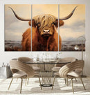 Highland Cow Wall Art Canvas Print - Rustic Modern Decor for