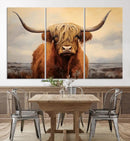 Highland Cow Wall Art Canvas Print - Rustic Modern Decor for