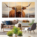 Highland Cow Wall Art Canvas Print - Rustic Modern Decor for