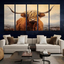 Highland Cow Wall Art Canvas Print - Rustic Modern Decor for