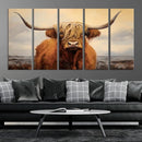 Highland Cow Wall Art Canvas Print - Rustic Modern Decor for