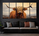 Highland Cow Wall Art Canvas Print - Rustic Modern Decor for
