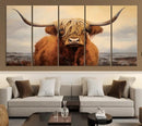 Highland Cow Wall Art Canvas Print - Rustic Modern Decor for