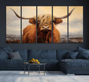 Highland Cow Wall Art Canvas Print - Rustic Modern Decor for