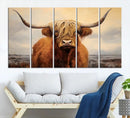 Highland Cow Wall Art Canvas Print - Rustic Modern Decor for