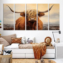 Highland Cow Wall Art Canvas Print - Rustic Modern Decor for