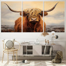 Highland Cow Wall Art Canvas Print - Rustic Modern Decor for