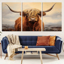 Highland Cow Wall Art Canvas Print - Rustic Modern Decor for
