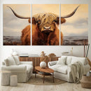 Highland Cow Wall Art Canvas Print - Rustic Modern Decor for