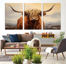 Highland Cow Wall Art Canvas Print - Rustic Modern Decor for