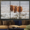 Highland Cows in Snow Canvas Art Print, Highland Cattle
