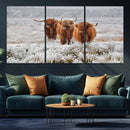 Highland Cows in Snow Canvas Art Print, Highland Cattle