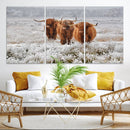 Highland Cows in Snow Canvas Art Print, Highland Cattle