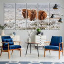 Highland Cows in Snow Canvas Art Print, Highland Cattle