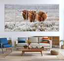 Highland Cows in Snow Canvas Art Print, Highland Cattle