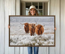 Highland Cows in Snow Canvas Art Print, Highland Cattle