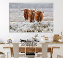 Highland Cows in Snow Canvas Art Print, Highland Cattle