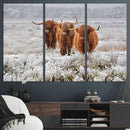 Highland Cows in Snow Canvas Art Print, Highland Cattle