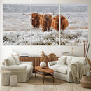 Highland Cows in Snow Canvas Art Print, Highland Cattle