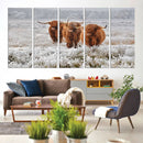 Highland Cows in Snow Canvas Art Print, Highland Cattle