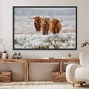Highland Cows in Snow Canvas Art Print, Highland Cattle