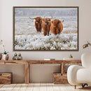 Highland Cows in Snow Canvas Art Print, Highland Cattle