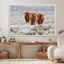 Highland Cows in Snow Canvas Art Print, Highland Cattle