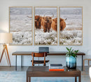 Highland Cows in Snow Canvas Art Print, Highland Cattle