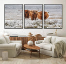 Highland Cows in Snow Canvas Art Print, Highland Cattle