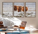 Highland Cows in Snow Canvas Art Print, Highland Cattle