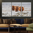 Highland Cows in Snow Canvas Art Print, Highland Cattle
