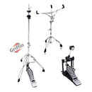 3 PACK - Hi-Hat Stand, Kick Drum Pedal & Snare Stand Hardware Kit by GRIFFIN | Deluxe Full Size Percussion Chrome Hardware Set | Lightweight, Portable & Mobile, Perfect for Drummer Gigs