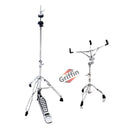 Drum Hardware Set - Hi-Hat Stand & Snare Drum Stand (2-Piece Kit) by GRIFFIN - Hi-Hat Pedal with Pull Chain, Chrome Double-Braced Kit & Mount Basket for Snares, Tom Drums & Practice Pad