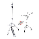 2-PACK Drum Hardware Set- Hi-Hat Stand & Snare Drum Stand by GRIFFIN | Hi Hat Cymbal Pedal With Pull Chain | Chrome Double Braced Kit | Mount Basket for Standard Snares, Tom Drums & Practice Pad